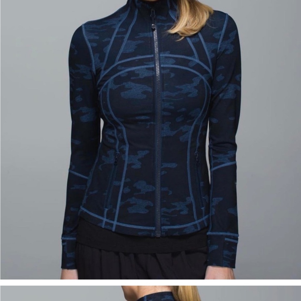 Navy Blue Camouflage Zip-Up Jacket